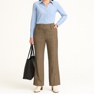 Halogen Glen Plaid‎ Wide Leg Trousers Beige Brown Pants Women's Size 4 Tall